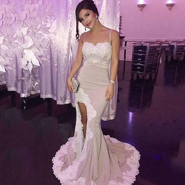 formal mermaid dresses evening wear 2017 spaghetti straps side split white lace appliques custom made red carpet celebrity gowns, Black;red
formal mermaid dresses evening wear 2017 spaghetti straps side split white lace appliques custom made red carpet celebrity gowns, Black;red