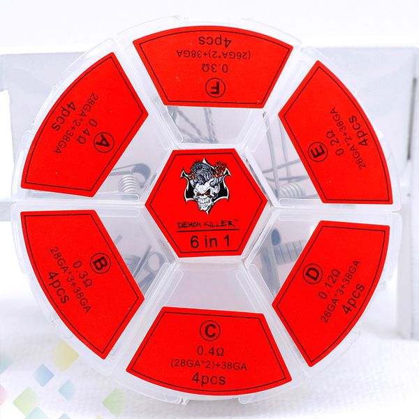Flame Coil 6 in 1 Kit Demon Killer Pre-built 0.4ohm 0.3ohm 0.2ohm 0.12ohm N80 24pcs fit Atomizers DHL Free
Flame Coil 6 in 1 Kit Demon Killer Pre-built 0.4ohm 0.3ohm 0.2ohm 0.12ohm N80 24pcs fit Atomizers DHL Free