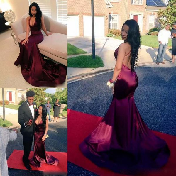 dark red prom dresses 2k17 halter backless mermaid celebrity evening gowns sweep train deep neckline cocktail party dress, Black
dark red prom dresses 2k17 halter backless mermaid celebrity evening gowns sweep train deep neckline cocktail party dress, Black