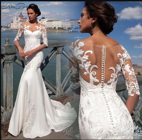 2017 white elegant half long sleeve mermaid wedding dresses sheer neck illusion back button covered satin bridal gowns vintage wedding gowns
2017 white elegant half long sleeve mermaid wedding dresses sheer neck illusion back button covered satin bridal gowns vintage wedding gowns