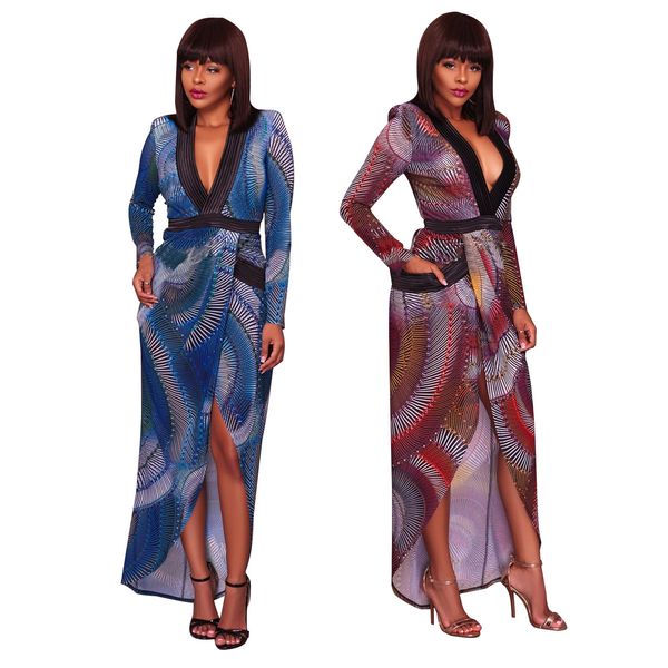 women plus size dresses fashion bandage full sleeve printed v-neck irregular maxi long dress, Black;gray
women plus size dresses fashion bandage full sleeve printed v-neck irregular maxi long dress, Black;gray