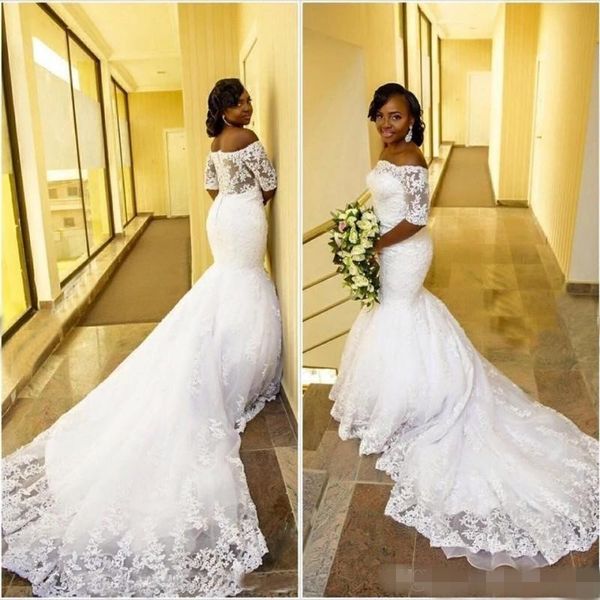 2021 gorgeous off the shoulder mermaid wedding dress lace appliques see through back arabic african bridal gowns, White
2021 gorgeous off the shoulder mermaid wedding dress lace appliques see through back arabic african bridal gowns, White