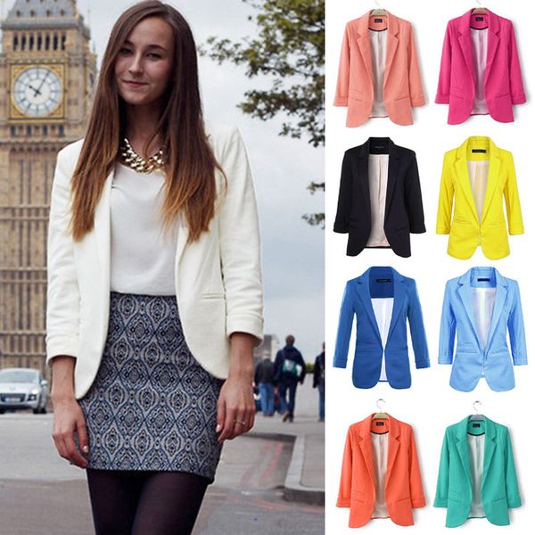 2018 fashion 9 design plus size outwear slim fitness womens 3/4 sleeve candy color blazer casual jacket suit coat cl244, White;black
2018 fashion 9 design plus size outwear slim fitness womens 3/4 sleeve candy color blazer casual jacket suit coat cl244, White;black