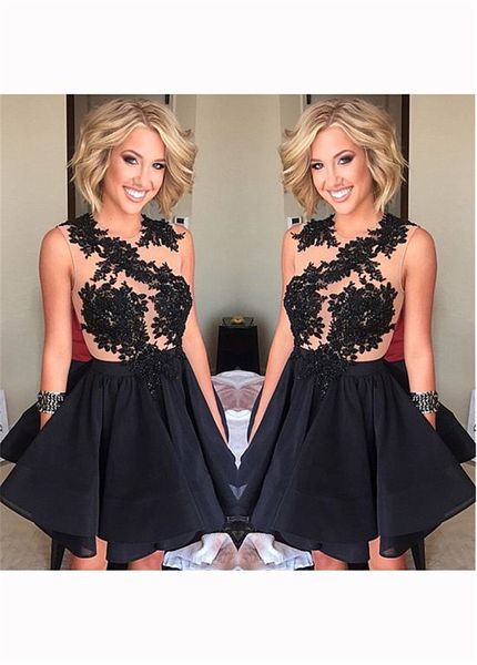 jewel neckline a-line homecoming dresses with lace appliques see through cocktail dresses black short prom dress, Blue;pink
jewel neckline a-line homecoming dresses with lace appliques see through cocktail dresses black short prom dress, Blue;pink