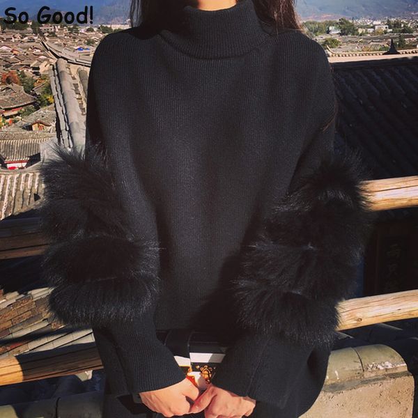 Wholesale-New Korean Style Fashion Loose Stitching Thick Warm Fur Sleeve Pullover Sweater Knitwear Shirt Sweaters Plus Size
Wholesale-New Korean Style Fashion Loose Stitching Thick Warm Fur Sleeve Pullover Sweater Knitwear Shirt Sweaters Plus Size