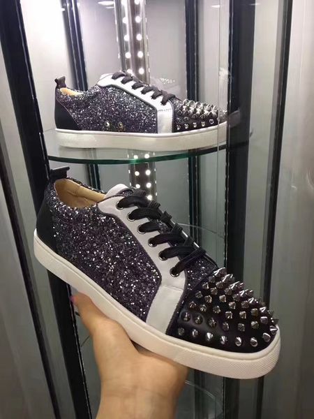 black glitter leather sneakers shoes spikes toe red bottom fashion women men leisure shoes,outdoor casual walking flats
black glitter leather sneakers shoes spikes toe red bottom fashion women men leisure shoes,outdoor casual walking flats