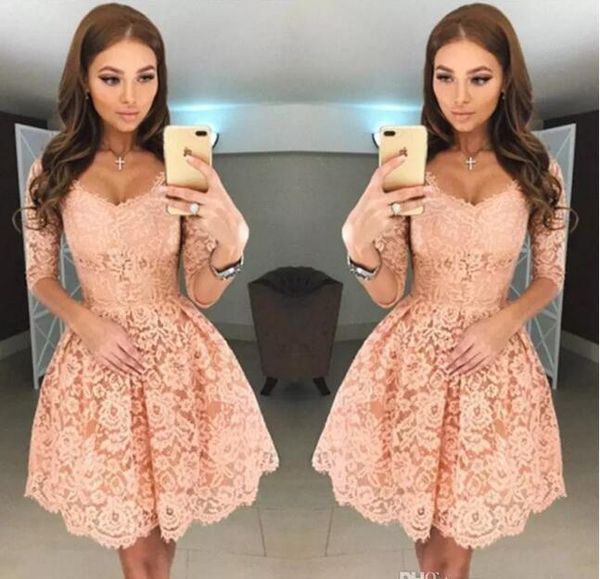 2021 new sweet v neck full lace short homecoming dresses half sleeves zipper back mini short cocktail party dresses, Black
2021 new sweet v neck full lace short homecoming dresses half sleeves zipper back mini short cocktail party dresses, Black