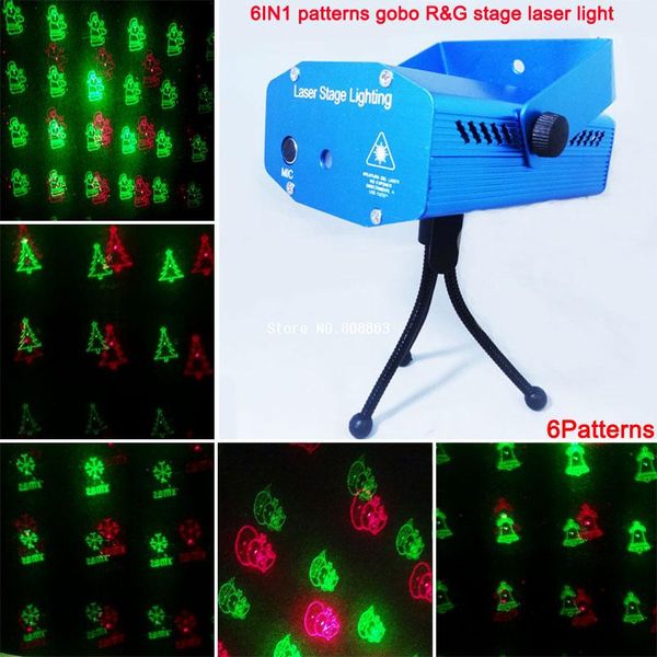 Wholesale-new Mini Red Green Laser 6 Patterns Christmas Projector Party Dj Lighting Lights Disco Bar Dance Xmas Stage Light Show Xl79 Free