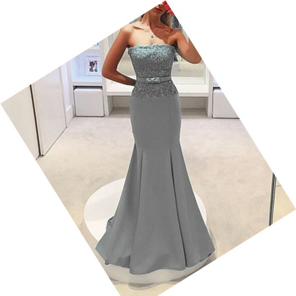 gray long mermaid evening dresses strapless lace satin bow floor length women formal dresses classic design custom size, Black;red
gray long mermaid evening dresses strapless lace satin bow floor length women formal dresses classic design custom size, Black;red