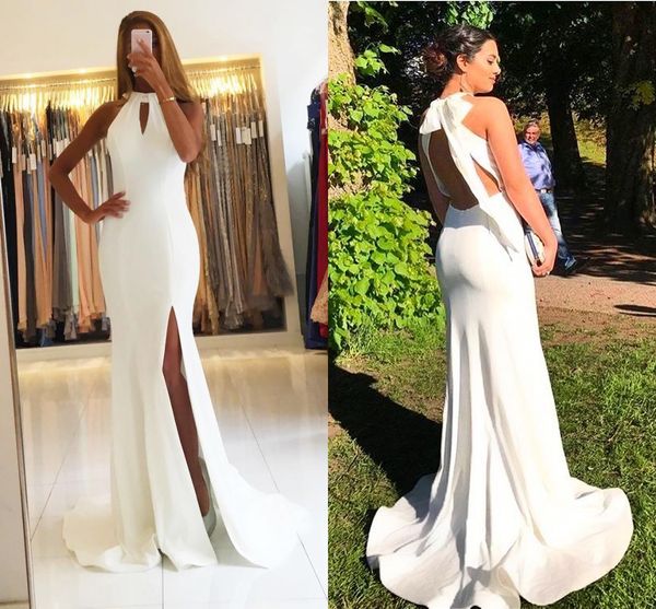 white satin mermaid prom dresses jewel sleeveless split side backless evening gowns plus size prom dresses sweep train, Black
white satin mermaid prom dresses jewel sleeveless split side backless evening gowns plus size prom dresses sweep train, Black