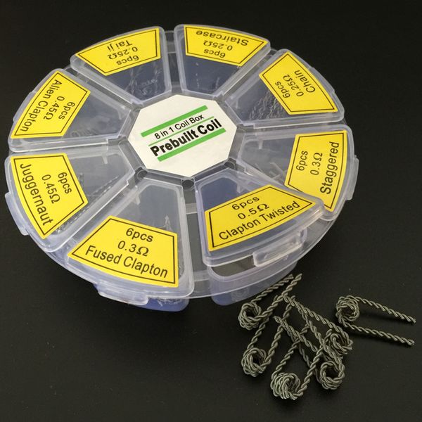 8 In 1 Prebuilt Coil Box Kit Alien Clapton Juggernaut Clapton Twisted Staggered Chain Staircase Taiji Fused Clapton Pre-built Wire DHL Free
8 In 1 Prebuilt Coil Box Kit Alien Clapton Juggernaut Clapton Twisted Staggered Chain Staircase Taiji Fused Clapton Pre-built Wire DHL Free
