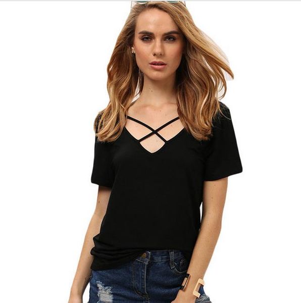 women t shirt summer fashion bandage v neck criss cross casual lady female t-shirt lager size lady tees t shirt, White
women t shirt summer fashion bandage v neck criss cross casual lady female t-shirt lager size lady tees t shirt, White