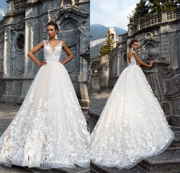 2020 applique a-line wedding dresses sheer neck backless sleeveless lace bridal gown with court train vestido de noiva, White
2020 applique a-line wedding dresses sheer neck backless sleeveless lace bridal gown with court train vestido de noiva, White