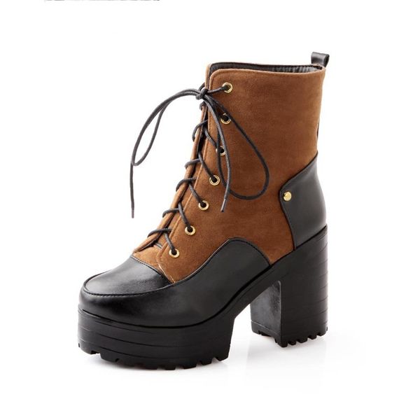 ankle boots special mixed colors design rivets lace-up thick high platform round toe winter wear-resisting women boots, Black
ankle boots special mixed colors design rivets lace-up thick high platform round toe winter wear-resisting women boots, Black