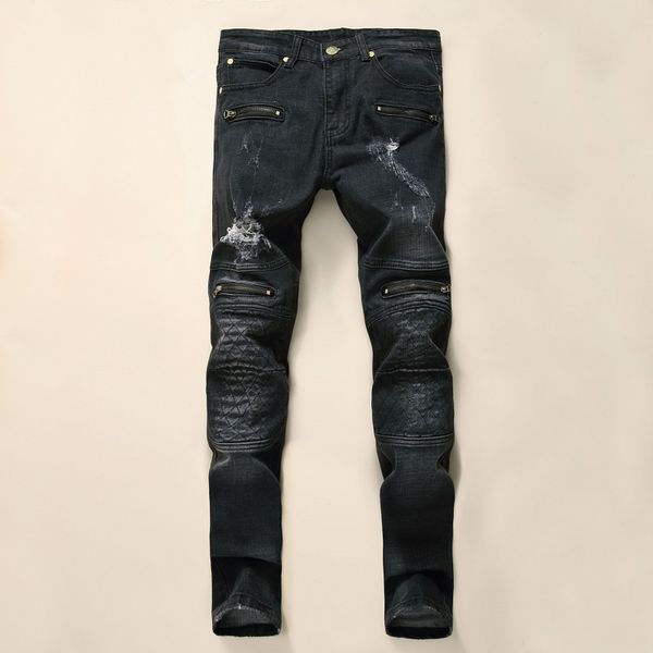wholesale- mens ripped biker jeans 100% cotton black slim fit motorcycle jeans men vintage distressed denim jeans pants, Blue
wholesale- mens ripped biker jeans 100% cotton black slim fit motorcycle jeans men vintage distressed denim jeans pants, Blue