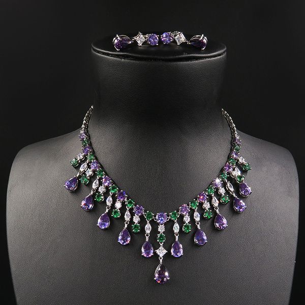 a set of bridal jewelry purple 3a zircon pendant necklace and earring sets jewelry h15119, White
a set of bridal jewelry purple 3a zircon pendant necklace and earring sets jewelry h15119, White
