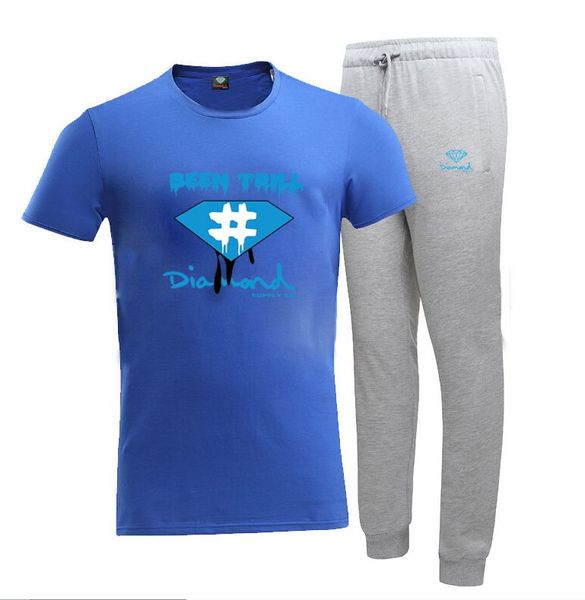 m101 s-5xl men's diamond supply tracksuits t shirts + long pants skateboard solid hip hop letter leisure suit, Gray