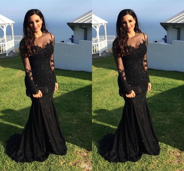 2018 new elegant black dresses evening wear sheer neck illusion long sleeves mermaid lace appliques beades sweep train mermaid prom gowns, Black;red
2018 new elegant black dresses evening wear sheer neck illusion long sleeves mermaid lace appliques beades sweep train mermaid prom gowns, Black;red