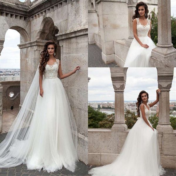 2017 vintage lace appliques milla nova wedding dresses backless sash sweep train tulle wedding bridal gowns custom made, White
2017 vintage lace appliques milla nova wedding dresses backless sash sweep train tulle wedding bridal gowns custom made, White
