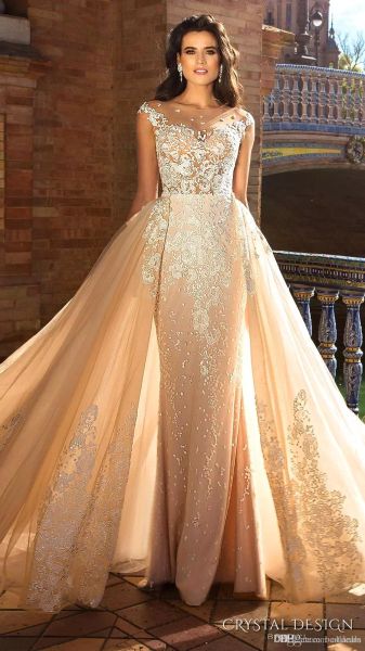 crystal design 2021 sheer wedding dresses capped sleeve jewel neck embroidered detachable skirt sheath wedding dresses low back long train, White
crystal design 2021 sheer wedding dresses capped sleeve jewel neck embroidered detachable skirt sheath wedding dresses low back long train, White