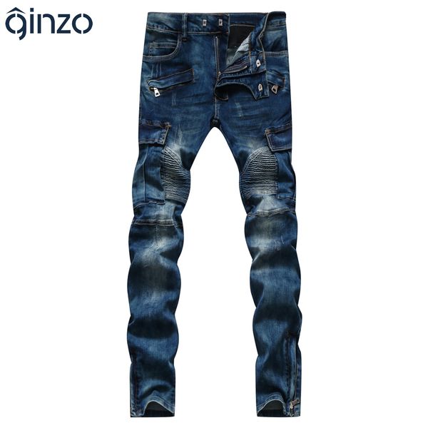 wholesale- men's casual pleated stretch denim biker jeans for moto pockets cargo pants slim long trousers, Blue
wholesale- men's casual pleated stretch denim biker jeans for moto pockets cargo pants slim long trousers, Blue