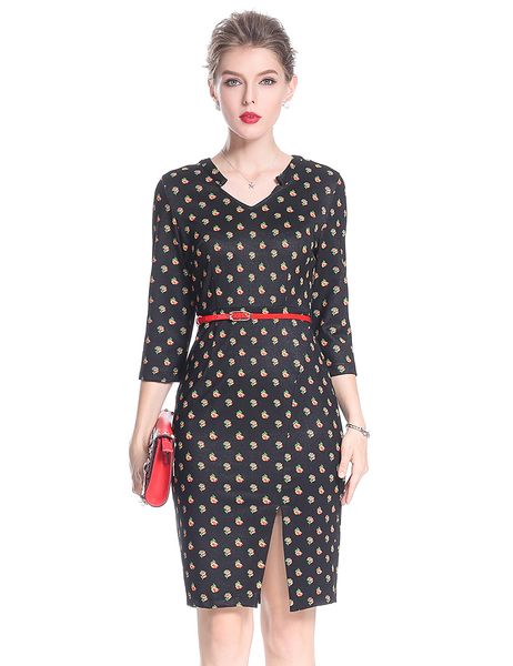 flower print women sheath dress v-neck with belt 3/4 sleeve ol office lady work dresses 0917153, White;black
flower print women sheath dress v-neck with belt 3/4 sleeve ol office lady work dresses 0917153, White;black