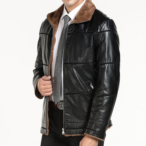 new warm winter sheepskin coat mens leather jacket fleece thick plus size clothing coats long sleeved outwears clothing, Black;brown
new warm winter sheepskin coat mens leather jacket fleece thick plus size clothing coats long sleeved outwears clothing, Black;brown