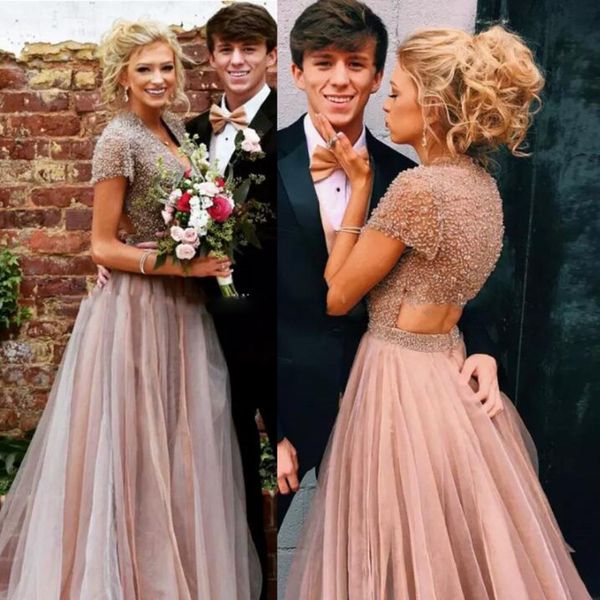 dusty pink beading prom dresses v neck short sleeves a line evening gowns open back tulle floor length arabic formal party vestidos, Black
dusty pink beading prom dresses v neck short sleeves a line evening gowns open back tulle floor length arabic formal party vestidos, Black