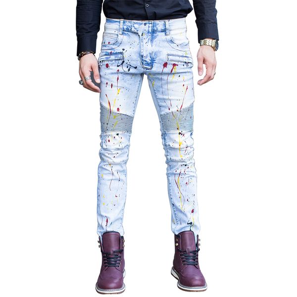 wholesale-new luodo # 961 men's embellished ribbed biker stretch slim painted oiled washed jean size 28-42, Blue
wholesale-new luodo # 961 men's embellished ribbed biker stretch slim painted oiled washed jean size 28-42, Blue
