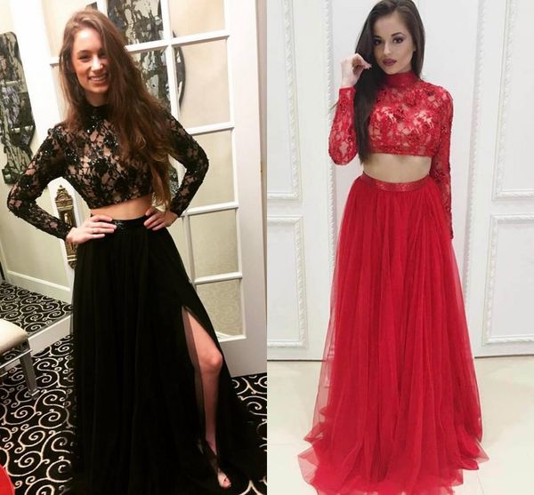 two piece black prom dresses high neck long sleeves lace tulle split red graduation dresses homecoming dresses
two piece black prom dresses high neck long sleeves lace tulle split red graduation dresses homecoming dresses
