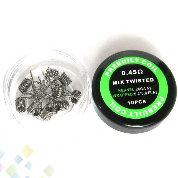 

Mix Twisted Coil Premade Coil Heating Wires Resistance 0.45ohm sold by pc 0.2*0.8+26GA Resistance Fit Atomizer DHL Free