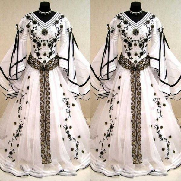 vintage 2019 black and white long sleeve wedding dresses gothic v neck embroidery applique medieval bridal gowns custom made en04241
vintage 2019 black and white long sleeve wedding dresses gothic v neck embroidery applique medieval bridal gowns custom made en04241
