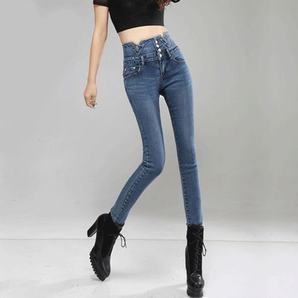 wholesale- spring stretch high waist jeans female dark tight feet small spring and autumn tide, Blue
wholesale- spring stretch high waist jeans female dark tight feet small spring and autumn tide, Blue