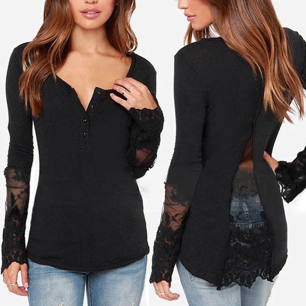 women shirts autumn lace female perspective blusas hollow out long sleeve black shirt, White
women shirts autumn lace female perspective blusas hollow out long sleeve black shirt, White