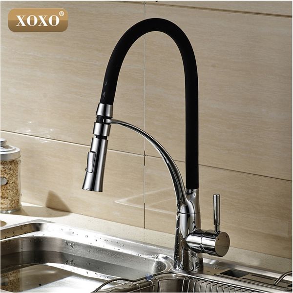 

wholesale- xoxoblack and chrome finish kitchen sink faucet deck mount pull out dual sprayer nozzle cold mixer water taps83013