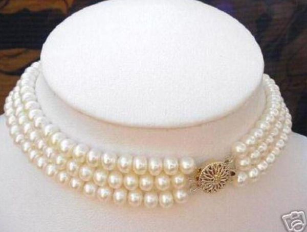 3 rows 7-8mm white akoya cultured pearl choker necklace 16-18" ll001, Silver
3 rows 7-8mm white akoya cultured pearl choker necklace 16-18" ll001, Silver