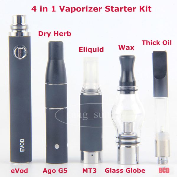 

4 в 1 Vapor Evod Аккумулятор Электронная Сигарета Multi 4in1 Vaporizer Стартовый Комплект Vape Pen CE3 BCD MT3 Жидкость G5 Распылитель Стеклянный шар