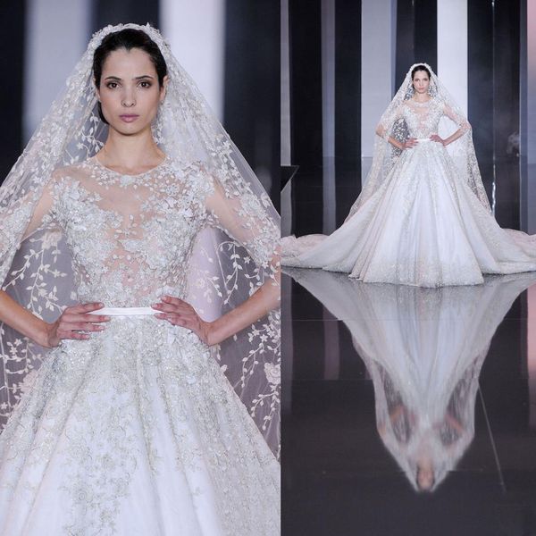 luxury designer tulle wedding dresses 2017 new arrival fashion appliques sheer illusion half sleeve cathedral train bridal gown, White
luxury designer tulle wedding dresses 2017 new arrival fashion appliques sheer illusion half sleeve cathedral train bridal gown, White