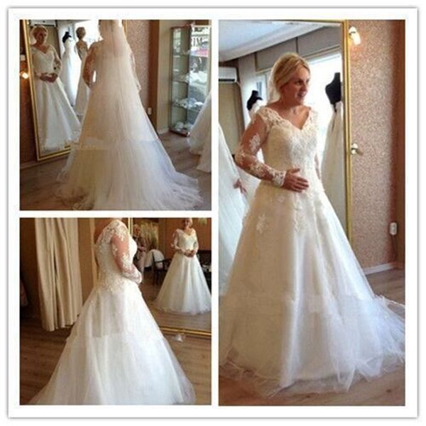 plus size wedding dresses tulle new style long sleeve low back appliques custom made bridal gowns romantic women transparent elegant, White
plus size wedding dresses tulle new style long sleeve low back appliques custom made bridal gowns romantic women transparent elegant, White