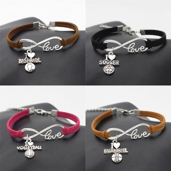 wholesale- new sport punk antique silver i love baseball soccer basketball volleyball football charm pendant infinity love leather bracelet, Golden;silver
wholesale- new sport punk antique silver i love baseball soccer basketball volleyball football charm pendant infinity love leather bracelet, Golden;silver