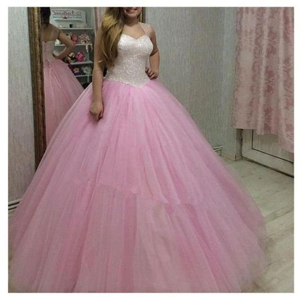 pink sweet 16 dresses 2016 v neck sequined tulle ball gown vestido de 15 anos women quinceanera formal prom wear 2017, Blue;red