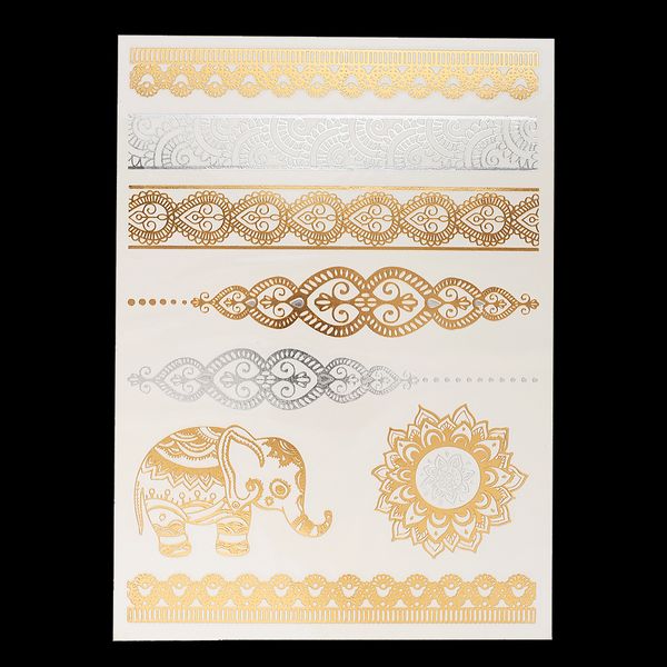 wholesale-1pc gold sliver flash metallic inspire waterproof tattoo jm-07 elephant henna bracelet tatuagem temporary tattoo sticker paper
wholesale-1pc gold sliver flash metallic inspire waterproof tattoo jm-07 elephant henna bracelet tatuagem temporary tattoo sticker paper