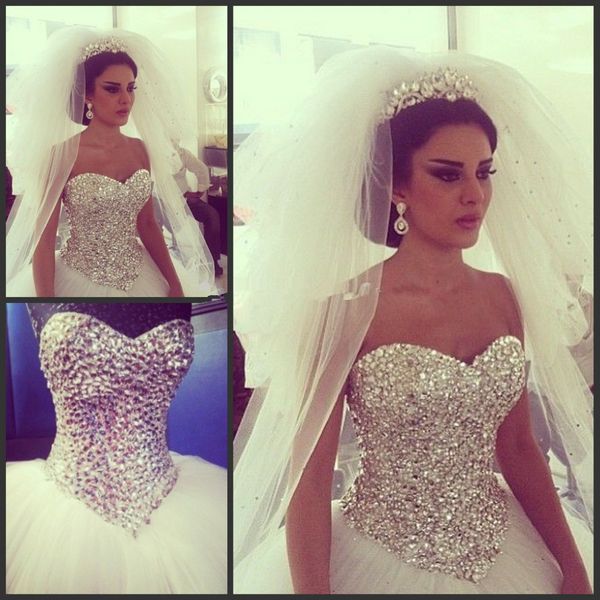 bling beaded crystals wedding dress with puffy tulle skirt sparkly court train lace-up back sweetheart bridal ball gowns vestidos, White
bling beaded crystals wedding dress with puffy tulle skirt sparkly court train lace-up back sweetheart bridal ball gowns vestidos, White