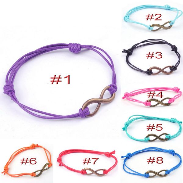 Hot ! 100pcs Bohemian style Antique Bronze Alloy Infinity Charm Bracelet Handmade Wax Cord Friendship Adjustable Bracelet
Hot ! 100pcs Bohemian style Antique Bronze Alloy Infinity Charm Bracelet Handmade Wax Cord Friendship Adjustable Bracelet