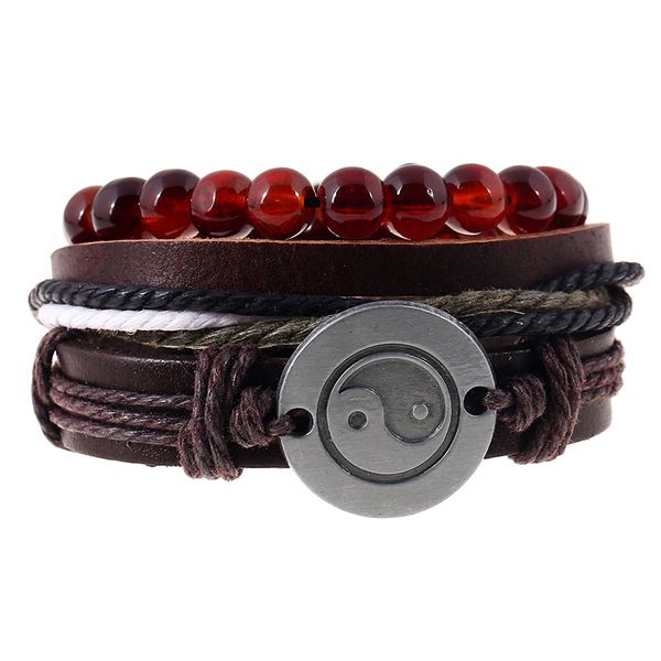 new fashion men women joker tai ji leather bracelet set vintage charm bead bangle, Golden;silver
new fashion men women joker tai ji leather bracelet set vintage charm bead bangle, Golden;silver