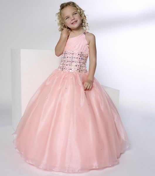 long one shoulder pink custom made cute little flower girl dress floor length hand made flowers kids prom birthday dress 18, White;blue
long one shoulder pink custom made cute little flower girl dress floor length hand made flowers kids prom birthday dress 18, White;blue