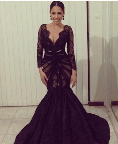 black lace prom dresses 2017 sheer v-neck mermaid long sleeve formal evening gowns fitted for women pageant party wear custom made
black lace prom dresses 2017 sheer v-neck mermaid long sleeve formal evening gowns fitted for women pageant party wear custom made