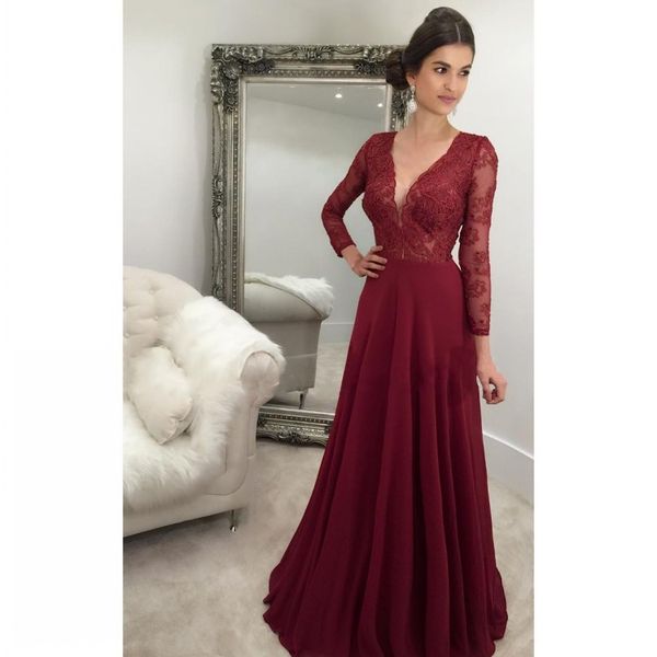 2018 burgundy prom dress formal dresses lace dress long sleeve prom dresses, Black
2018 burgundy prom dress formal dresses lace dress long sleeve prom dresses, Black