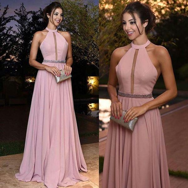 elegant formal long pink prom evening gowns 2017 chiffon halter sleeveless floor length red carpet celebrity gowns beaded sash, Black;red
elegant formal long pink prom evening gowns 2017 chiffon halter sleeveless floor length red carpet celebrity gowns beaded sash, Black;red