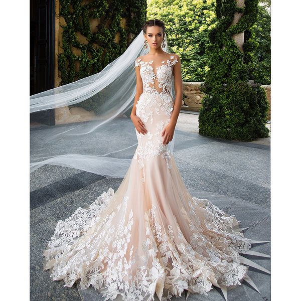 romantic champagne mermaid wedding dresses open back gorgeous appliques robe de mariage bride gown plus size, White
romantic champagne mermaid wedding dresses open back gorgeous appliques robe de mariage bride gown plus size, White